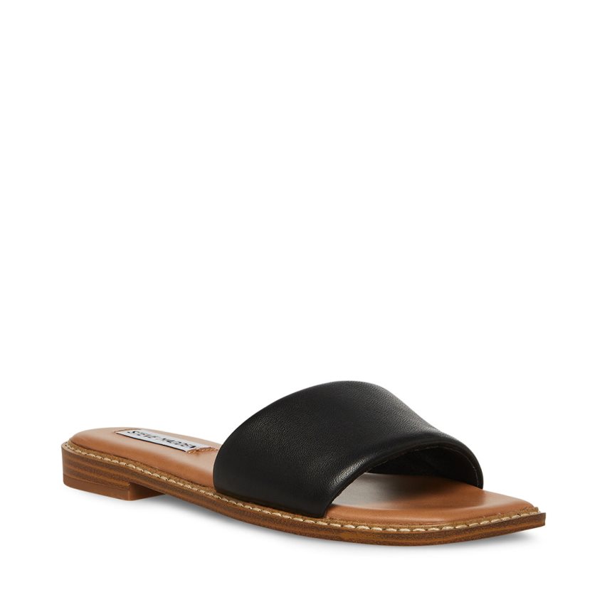 Black Steve Madden ra Leather Women\'s Slides | PH 5029WAU